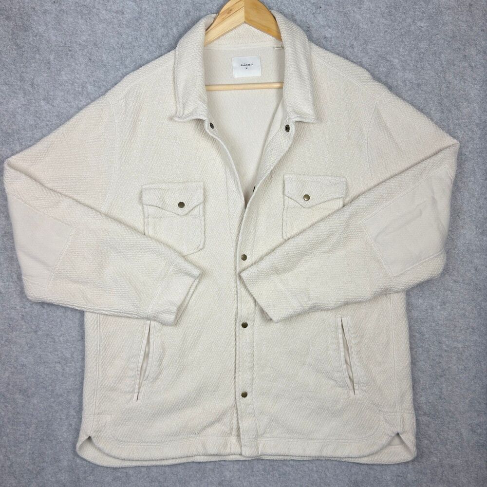 Billy Reid XL Ivory Cotton Textured Terry Snap Shirt Jacket shoulder patch *Read